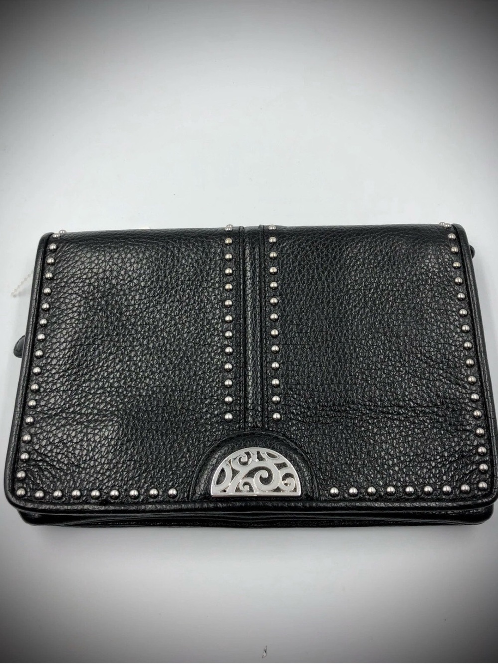 Brighton Black Studded Leather Crossbody Wallet